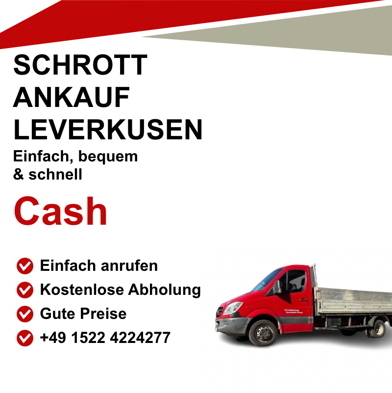 Schrottankauf Leverkusen – Ihr Partner für Altmetall und Elektroschrott Sie möchten Altmetall oder Elektroschrott verkaufen? Unser Schrottankauf in Leverkusen bietet Ihnen faire Preise und eine unkomplizierte Abwicklung. Egal ob Kupfer, Aluminium, Edelstahl oder Kabelreste – wir kaufen Ihren Schrott an und sorgen für eine umweltfreundliche Verwertung. Profitieren Sie von unserem schnellen Service und lassen Sie sich direkt vor Ort beraten. Kontaktieren Sie uns noch heute für ein unverbindliches Angebot!